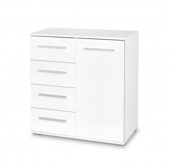 Commode avec 4 tiroirs et 1 porte Lima KM-2 Blanc, l77xA40xH82 cm
