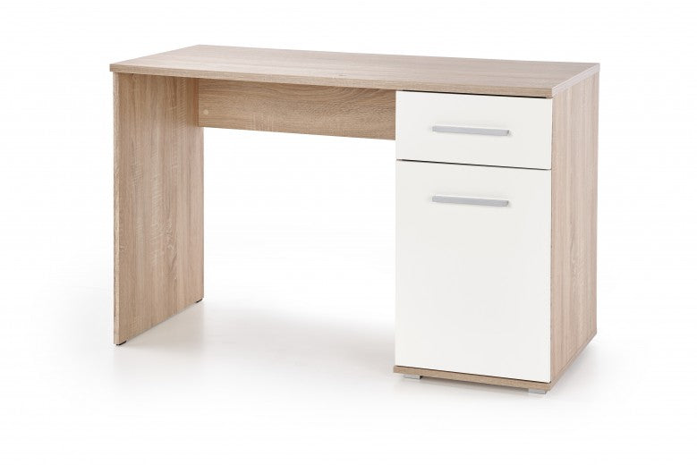Table de bureau en bois, avec 1 tiroir et 1 porte Lima B-1 Blanc / Chêne Sonoma, L120xl55xH75 cm