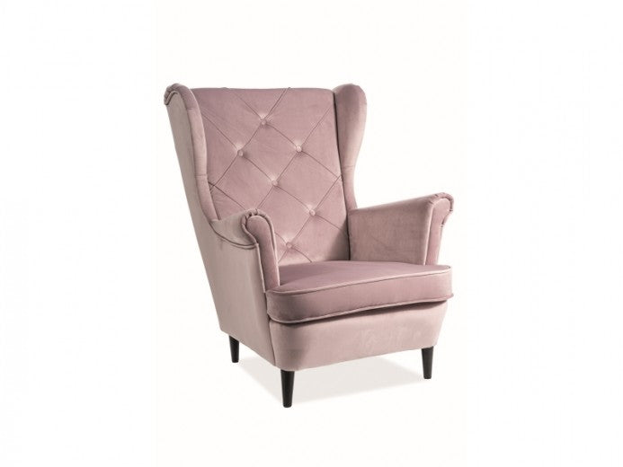 Fauteuil fixe tapissé de tissu et pieds en bois Lady Velvet Rose, l75xA85xH101 cm