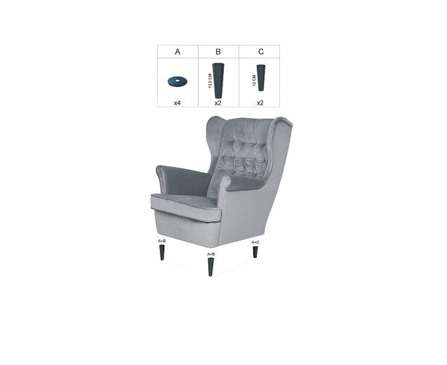 Fauteuil fixe tapissé de tissu et pieds en bois Harry Velvet, Gris / Wengé, l68xA90xH100 cm