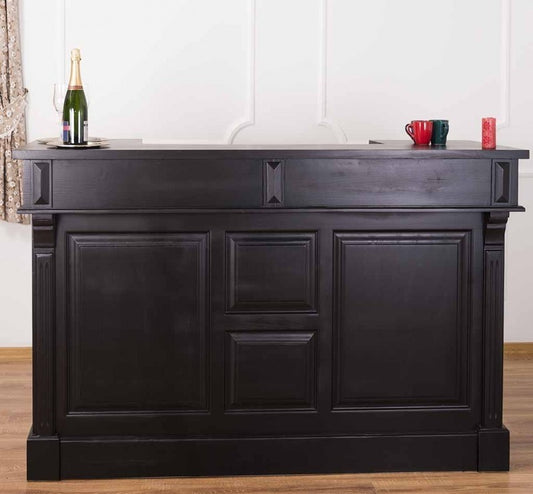 Table de bar avec 2 tiroirs et 1 porte, bois de sapin, Pasy PS1001-180, noir peint P003, L180xl65xh107 cm