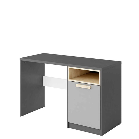 Table de bureau en bois, avec 1 tiroir, pour enfants et adolescents Pok 09, Gris/Blanc/Graphite, L120x50xH75 cm