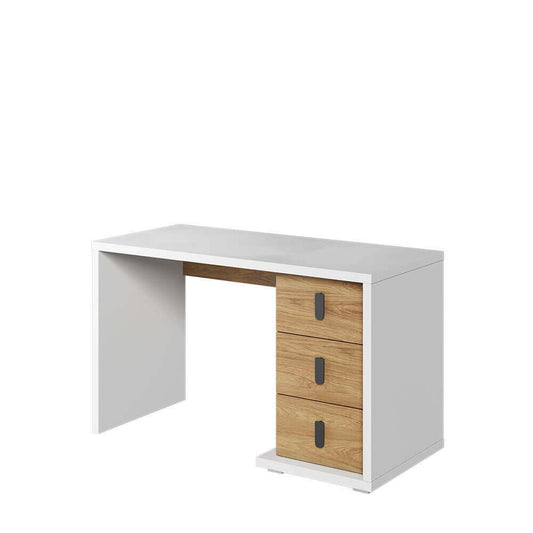Table de bureau en bois, avec 3 tiroirs, pour enfants et adolescents, Simi 06, Naturel / Blanc, L125x55xH75 cm