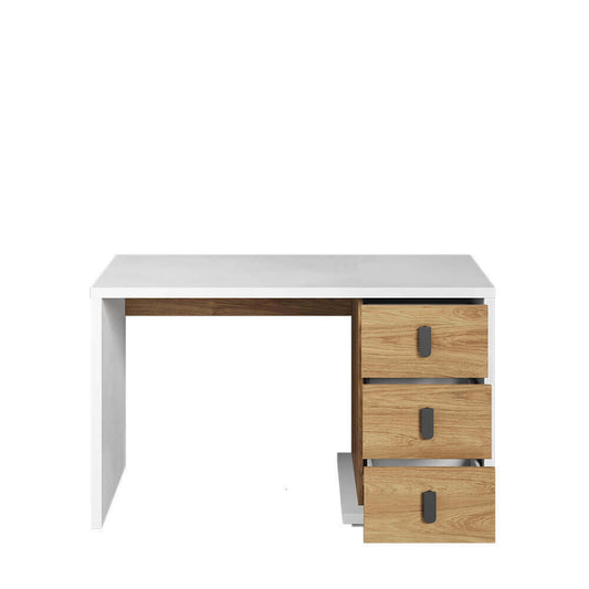 Table de bureau en bois, avec 3 tiroirs, pour enfants et adolescents, Simi 06, Naturel / Blanc, L125x55xH75 cm