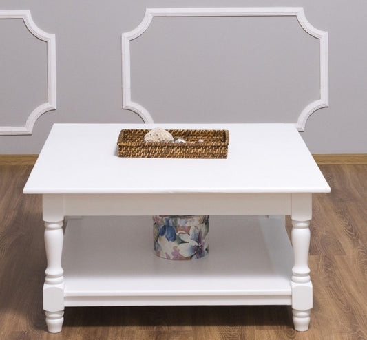 Table basse en bois de sapin, Pasy PS128, White peint P004, L90XL90XH45 CM
