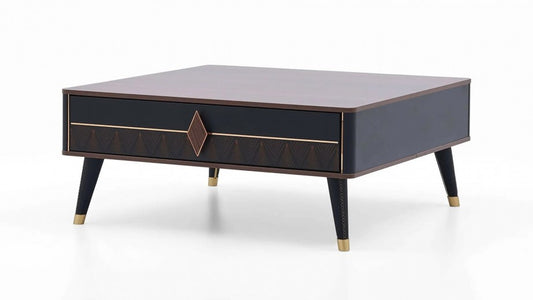 Table basse en bois et bois, avec un tiroir Diamond Walnut, L89xl89xH37 cm