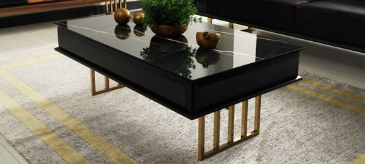 Table basse bois et métal Monaco Noir / Or, L120xl70xH44 cm