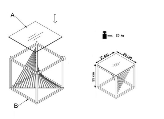 Table basse carrée Infinity en verre et métal chromé, L55xl55xH55 cm