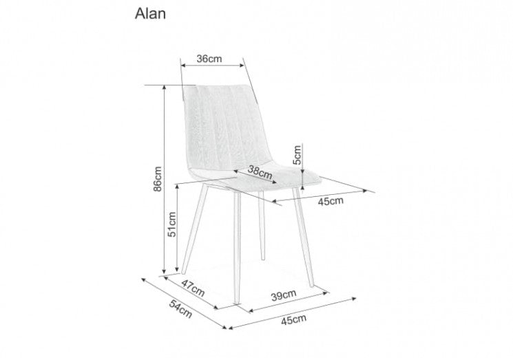 Chaise rembourrée avec tissu et pieds en métal Alan Vert Foncé / Noir, l45xA54xH86 cm