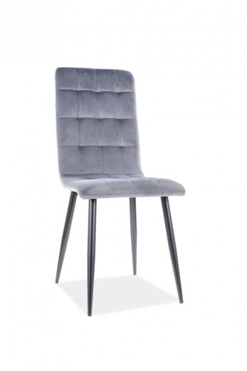 Chaise rembourrée avec tissu et pieds en métal Otto Velvet Gris / Noir, l43xA53xH93 cm