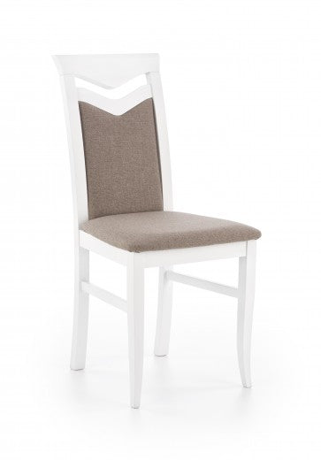 Chaise en bois de hêtre tapissée de tissu Citrone Blanc / Gris, l44xA43xH96 cm