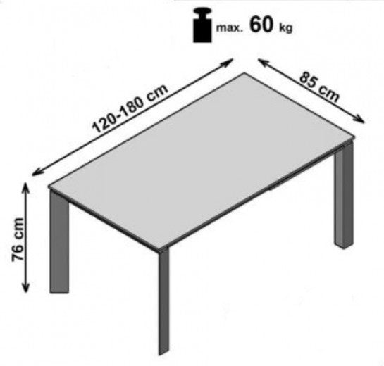 Table Horizon métal et céramique, L120-180xl85xh76 cm