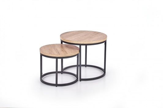 Set de 2 tables basses en MDF et métal Oreo Chêne San Remo / Noir, Ø53xH45 / Ø43xH35 cm