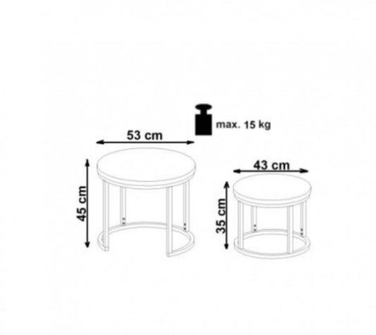 Set de 2 tables basses en MDF et métal Chêne Oreo / Noir, Ø53xH45 / Ø43xH35 cm