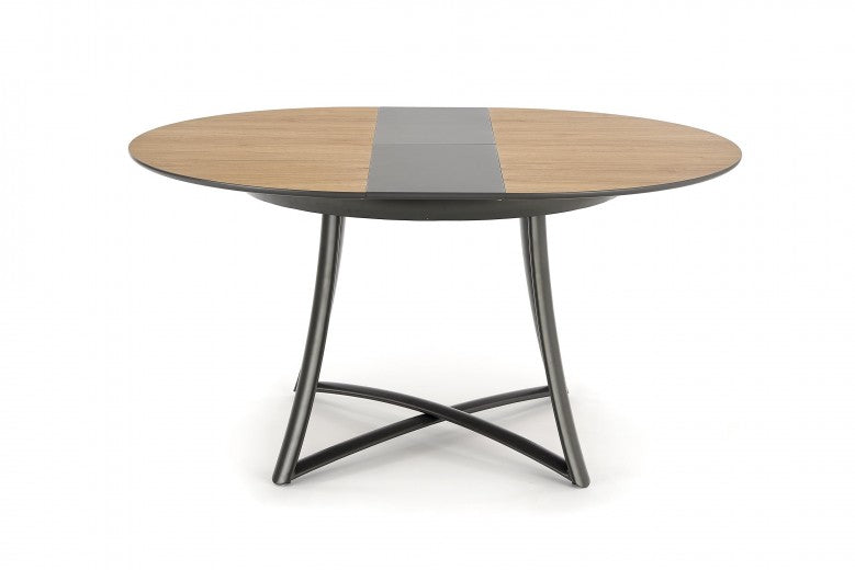 Table extensible en MDF et métal Moretti Chêne Doré / Noir, Ø118-148xH76 cm