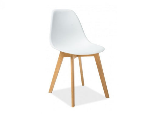 Chaise en plastique, avec pieds en bois Moris Blanc / Hêtre, l46xA38xH85 cm