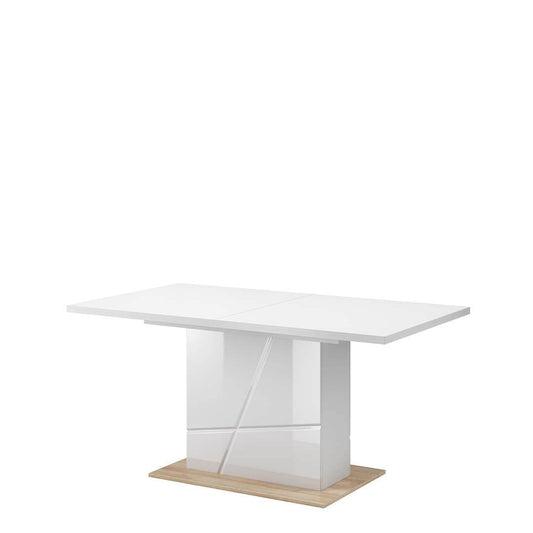 Table extensible en peuplier Futura 10, Blanc / Chêne Riviera, L160-200x90xH79 cm