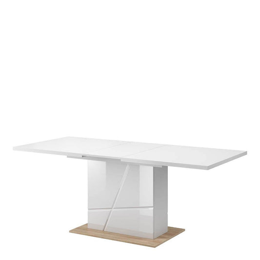 Table extensible en peuplier Futura 10, Blanc / Chêne Riviera, L160-200x90xH79 cm