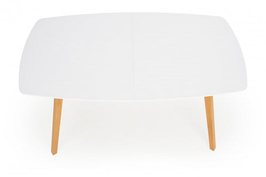 Table extensible en MDF et bois de hêtre Kajetan Blanc / Chêne Miel, L135-185xl82xH76 cm
