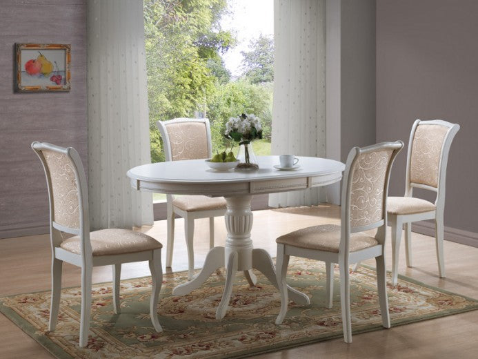 Table extensible en bois massif Olivia Écru, L106-141xl106xH76 cm