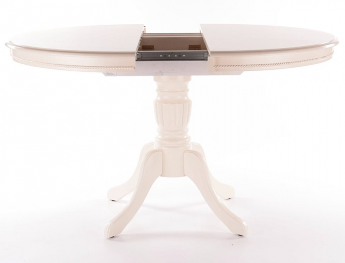 Table extensible en bois massif Olivia Écru, L106-141xl106xH76 cm