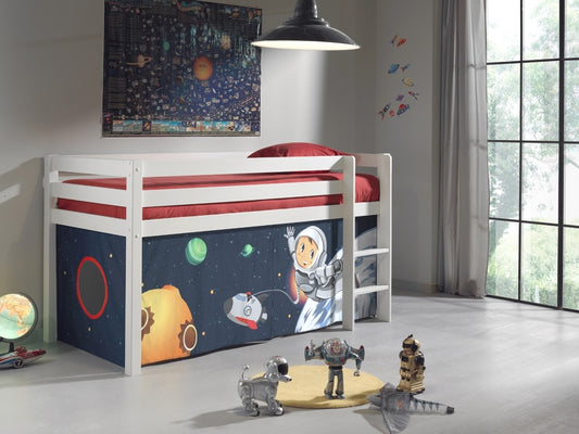 Lit de plancher en bois d'épingle, avec espace de jeu de Pino Space White pour enfants, 200 x 90 cm