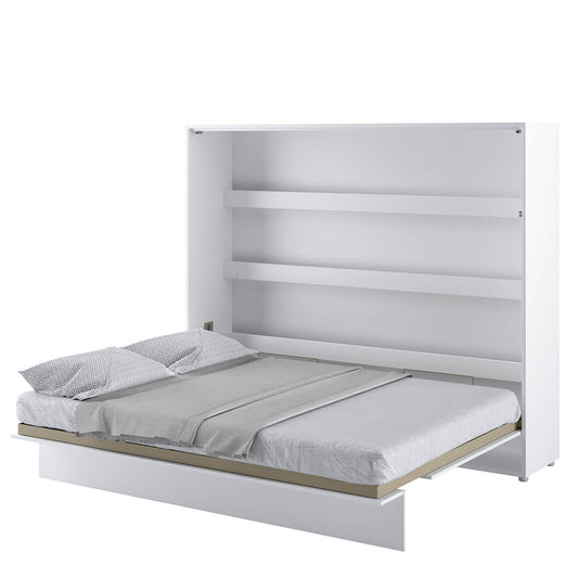 Lit Escamotable au mur, avec mécanisme pneumatique et cadre de lit inclus, Bed Concept Horizontal, Blanc Brillant