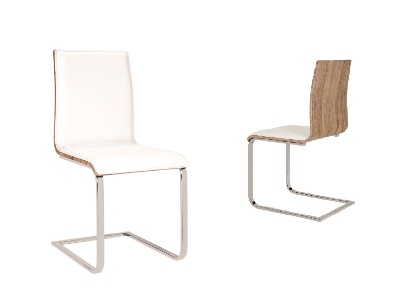 Chaise rembourrée en éco-cuir, avec pieds en métal H-690 Blanc / Chêne Sonoma, l43xA43xH89 cm