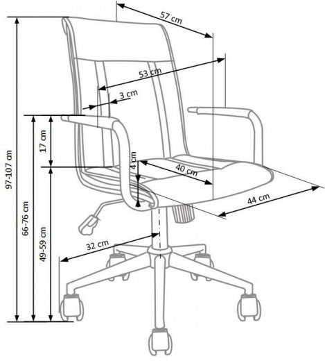 Chaise de bureau ergonomique, tapissée en éco-cuir Porto II Blanc, l53xA57xH97-107 cm