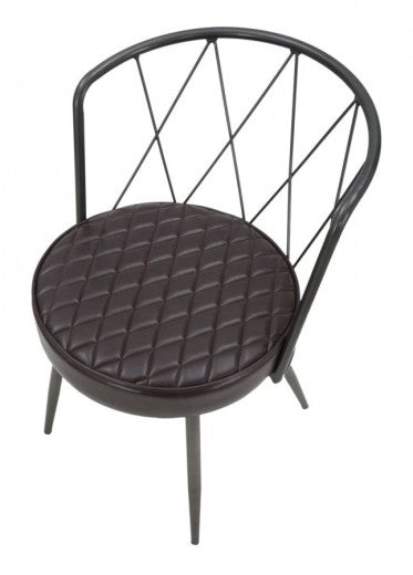 Chaise rembourrée en cuir écologique, avec pieds en métal Marron Fer / Gris Foncé, l51xA56xH76 cm
