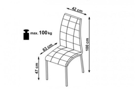 Chaise rembourrée en éco-cuir, avec pieds en métal K186 Gris / Blanc, l42xA63xH100 cm