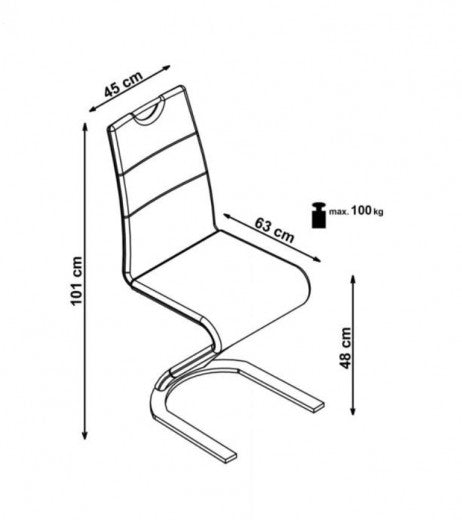 Chaise rembourrée en cuir écologique, avec pieds en métal K291 Noir, l45xA63xH101 cm