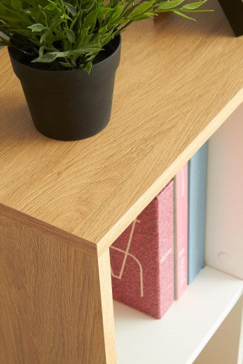 Table de bureau en bois, avec bibliothèque et tiroir Chêne Grosso / Blanc, L149xl50xH105 cm