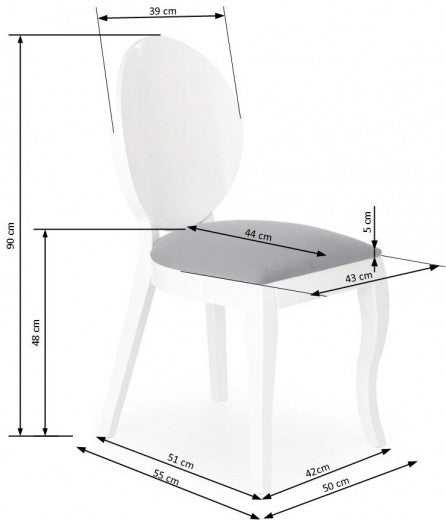 Chaise en bois de hêtre tapissée de tissu Verdi Blanc / Gris, l50xA55xH90 cm
