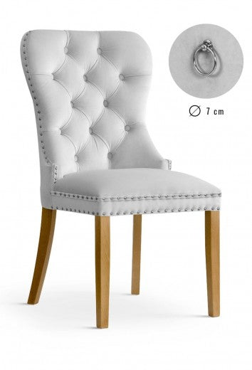 Chaise rembourrée avec tissu et pieds en bois Madame Velvet Argent / Chêne, l51xA63xH99 cm