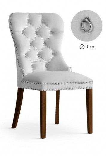 Chaise rembourrée avec tissu et pieds en bois Madame Velvet Argent / Noyer, l51xA63xH99 cm