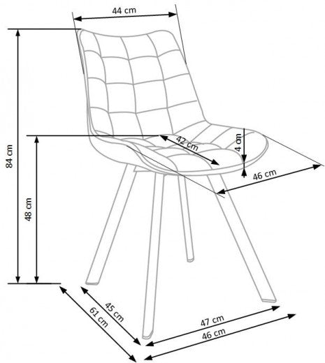 Chaise rembourrée en tissu, avec pieds en métal K332 Gris foncé / Noir, l46xA61xH84 cm