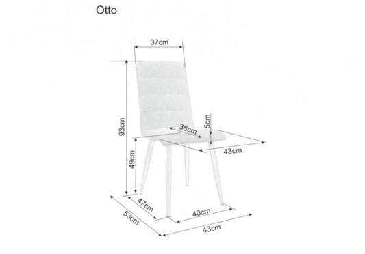 Chaise rembourrée avec tissu et pieds en métal Gris Otto / Chêne, l43xA53xH93 cm