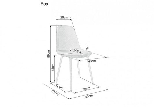 Chaise rembourrée en tissu avec pieds en métal Fox Velours Gris / Noir, l43xA51xH89 cm