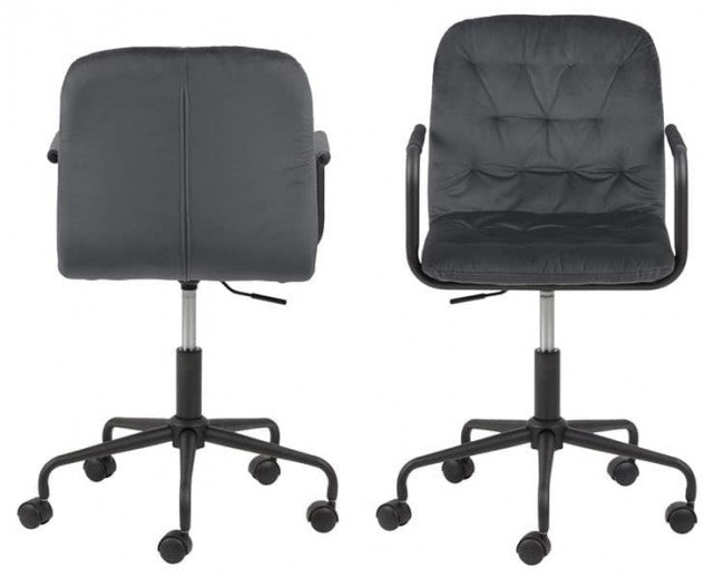 Chaise de bureau ergonomique tapissée de tissu Wendy Velvet Gris foncé, l51,5xP54,5xH83,5 cm