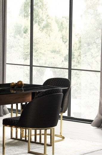 Chaise rembourrée avec pieds en tissu et métal Monaco Noir / Or, l46xA48xH87 cm