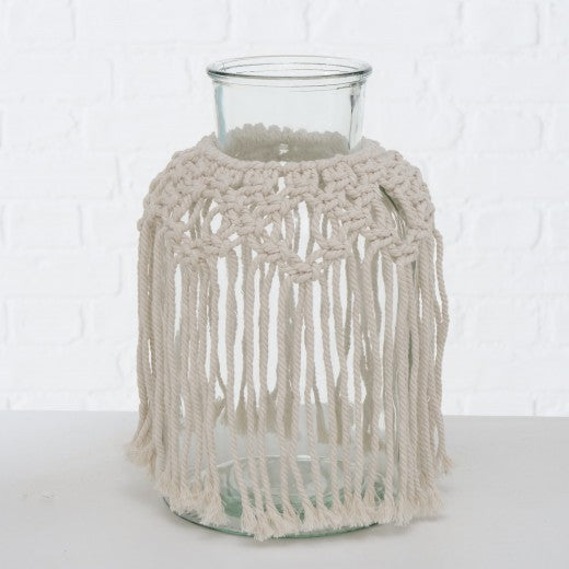 Vase décoratif en verre crème Makramee, Modèles assortis, Ø18xH30 cm