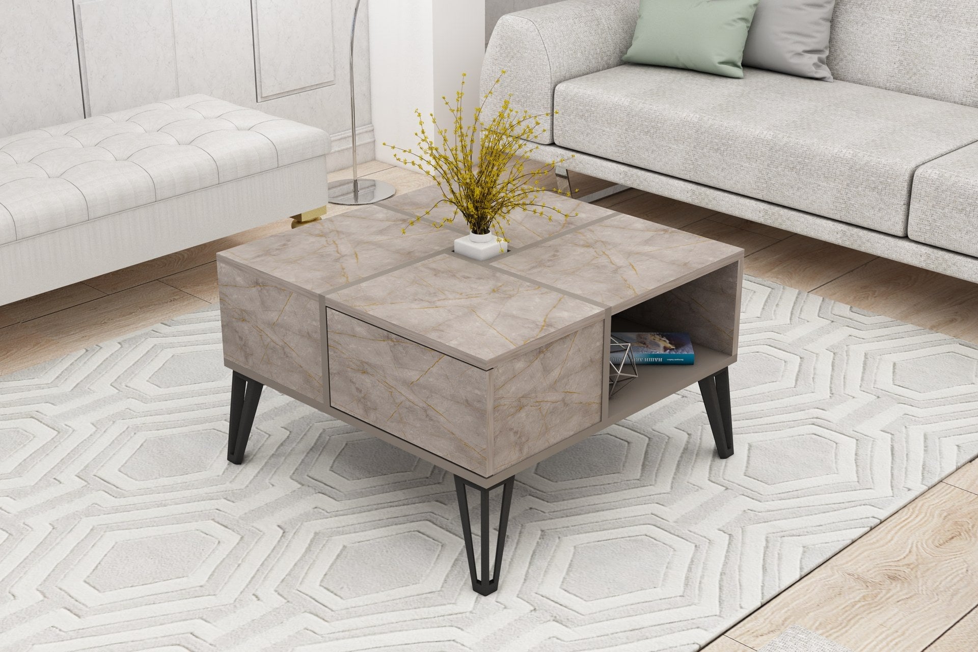 Masa de cafea din lemn si metal, Nirvana Maro / Negru, L71,8xl71,8xH43,8 cm