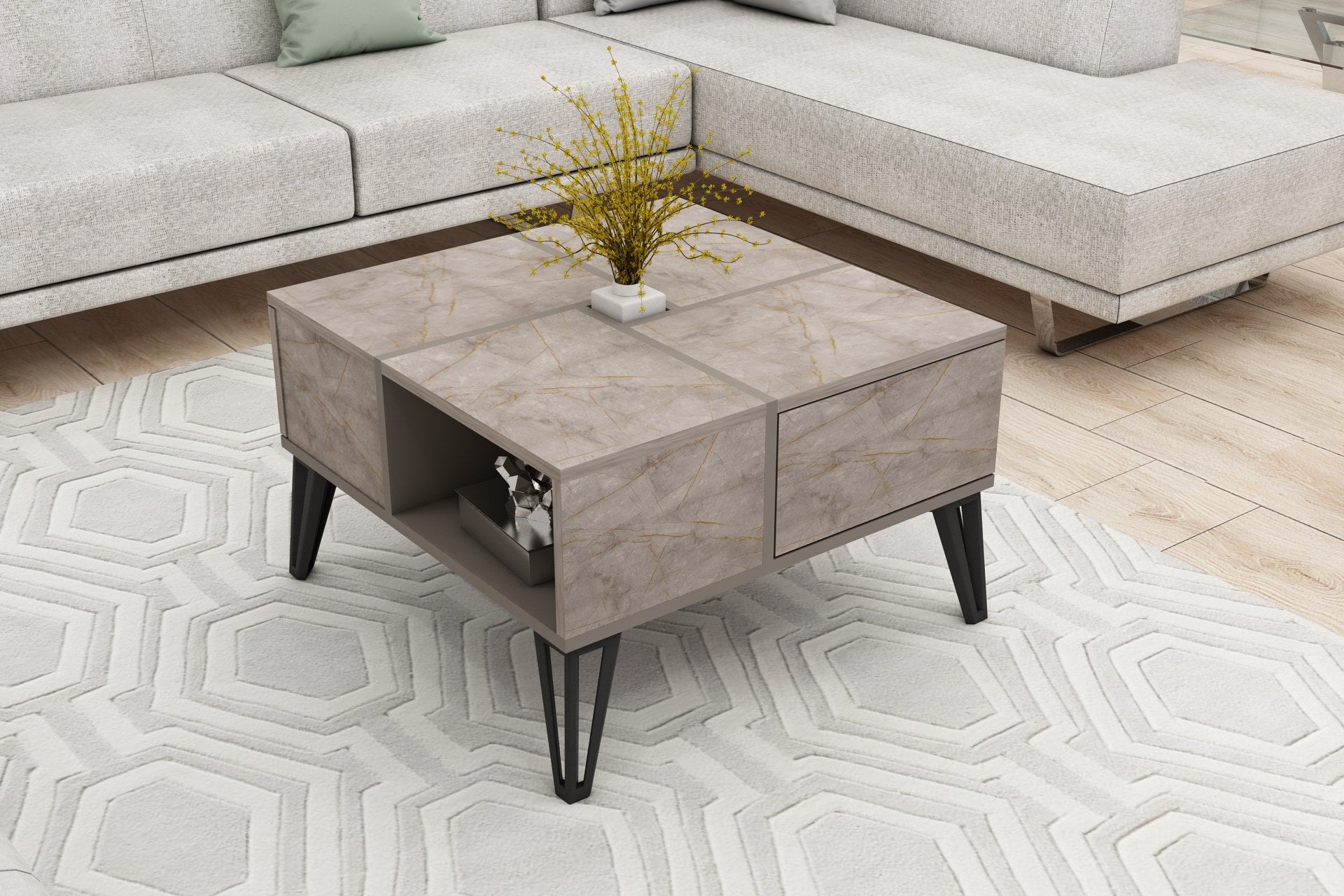 Masa de cafea din lemn si metal, Nirvana Maro / Negru, L71,8xl71,8xH43,8 cm (1)