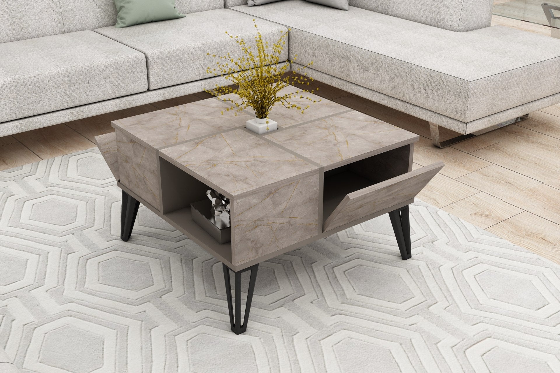 Masa de cafea din lemn si metal, Nirvana Maro / Negru, L71,8xl71,8xH43,8 cm (2)