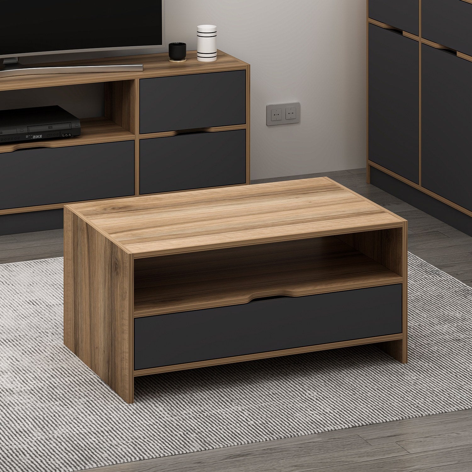 Masa de cafea din pal, Elina Nuc / Antracit, L94xl60xH45 cm