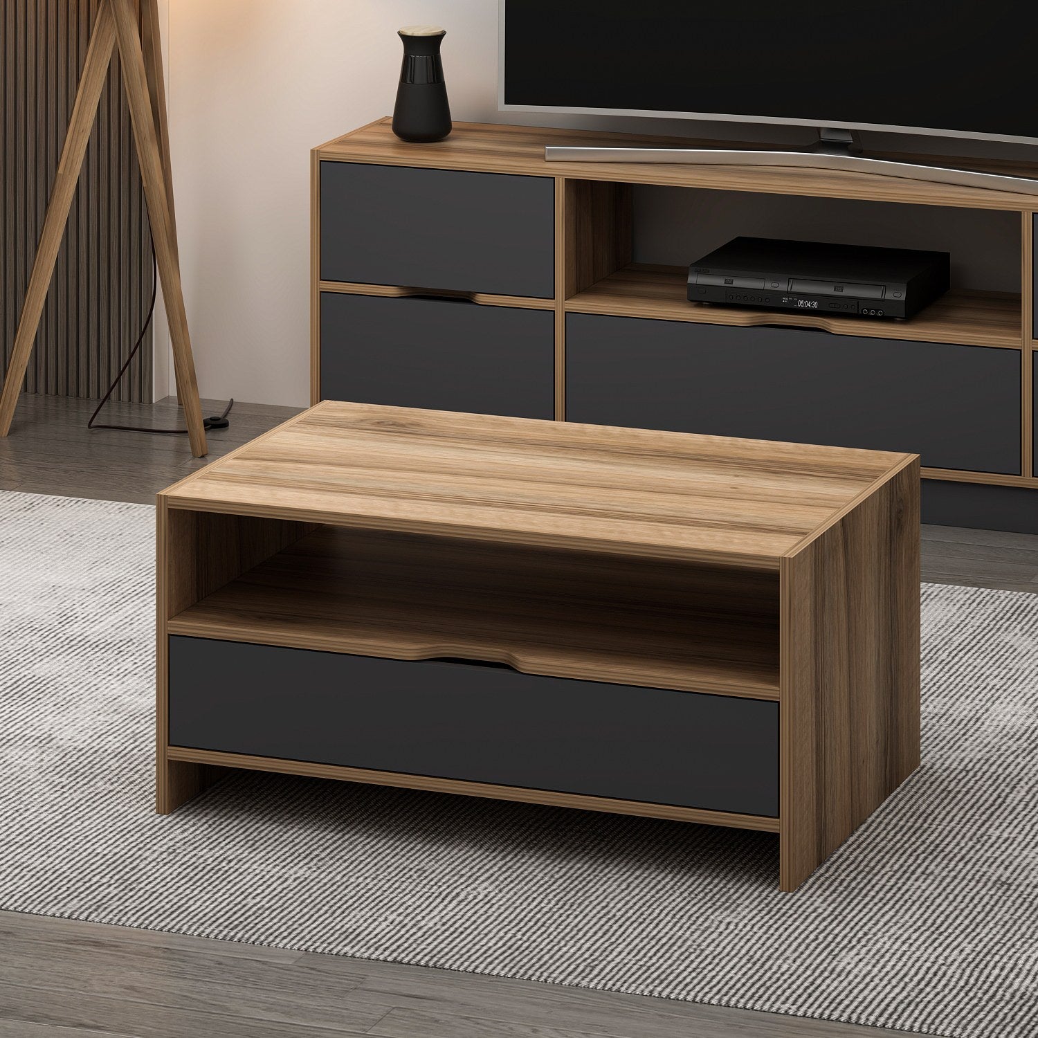 Masa de cafea din pal, Elina Nuc / Antracit, L94xl60xH45 cm (2)