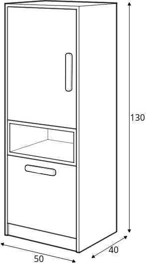 Bibliothèque en bois avec 1 porte et 1 tiroir, pour enfants et adolescents, Pok 07, Gris/Blanc/Graphite, L50xl40xH130 cm