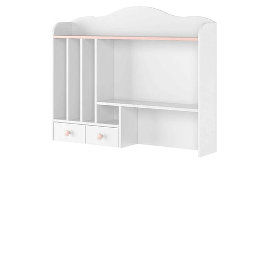 Bibliothèque suspendue en bois, avec 2 tiroirs, pour enfants et jeunes, Luna 04, Blanc/Rose, L107xP20xH85 cm