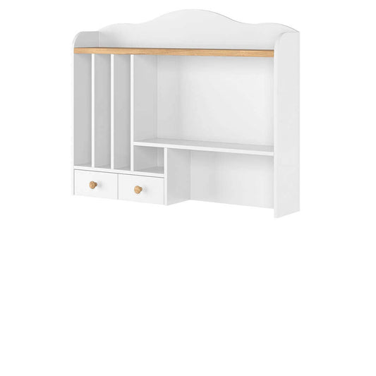 Bibliothèque suspendue en bois, avec 2 tiroirs, pour enfants et jeunes, Story 04, Blanc/Chêne, L107xP20xH85 cm
